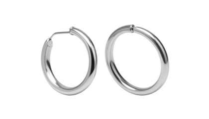 silver Hoop Earrings  isolated on solid white background  Png