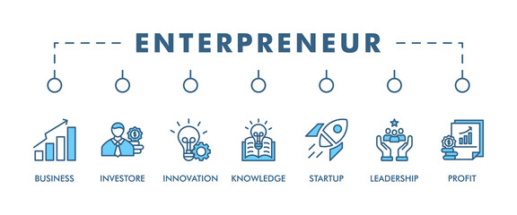 ENTERPRENEUR BANNER WEB ICON VECTOR ILLUSTRATION CONCEPT WITH ICON OF BUSINESS, INVESTORE, INNOVATION, KNOWLEDGE, STARTUP, LEADERSHIP, PROFIT