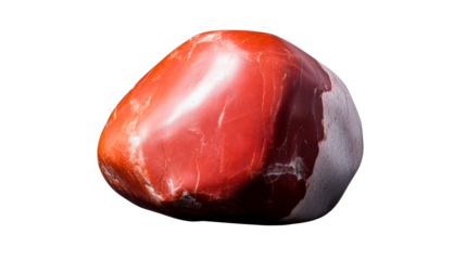Polished red jasper gemstone mineral sample, cut out transparent