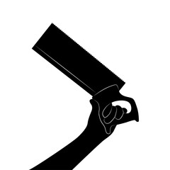 Hand holding a hacksaw. Illustration on transparent background