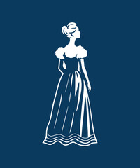 Elegant Silhouette of Victorian Woman in Gown - Vintage Lady Vector Illustration