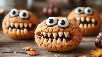 Halloween-Themed Monster Cookies With Chocolate and Decorative Eyes