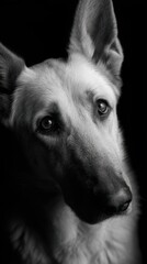 Monochromatic portrait of a pensive shepherd dog.