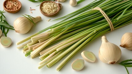 Fresh lemongrass with aromatic vegetables