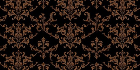 Elegant Damask Pattern in Brown and Black A Seamless Textile Design for Home Decor