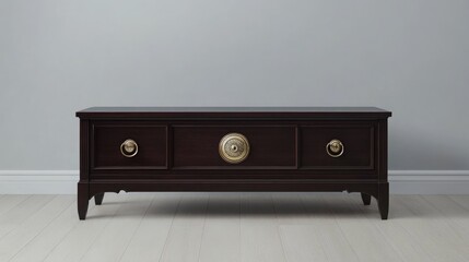 Obraz premium Classic dark mahogany TV table with traditional molding details and antique hardware