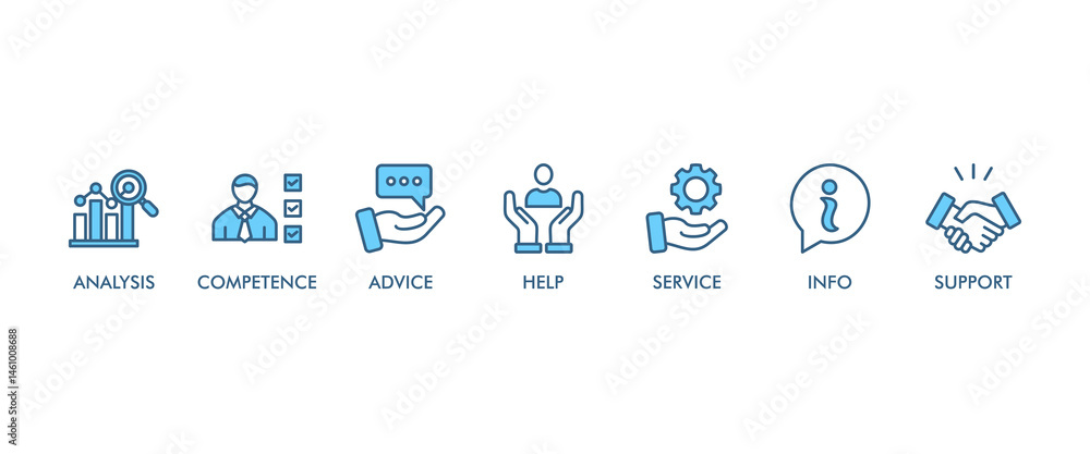 Poster problem solving banner web icon vector illustration concept with icon of analysis, competence, advic