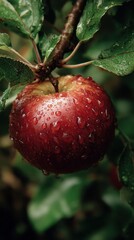 Close-up view of a vibrant red  covered in water droplets.