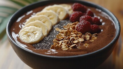 Chocolate smoothie bowl with toppings