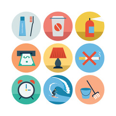 Daily Life Concept Illustration Featuring Hygiene Leisure And Financial Icons In Simple Flat Design