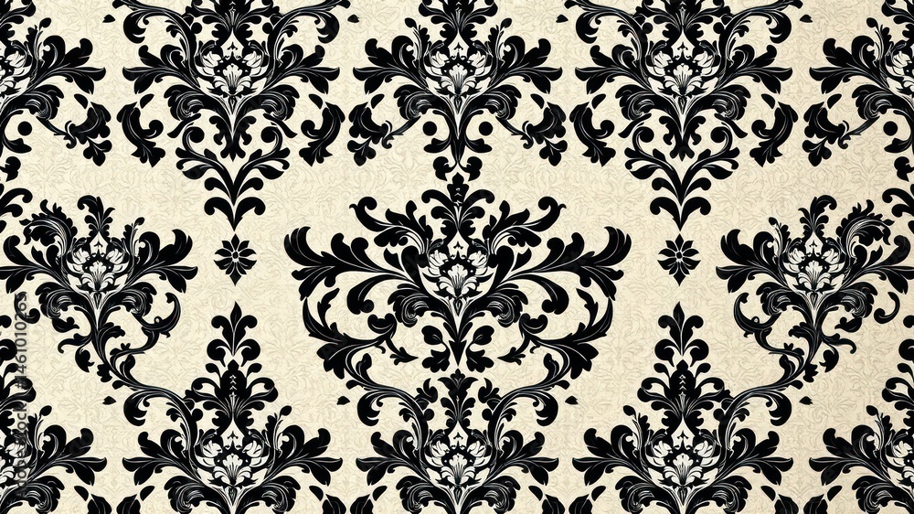 Poster elegant black and beige damask pattern seamless repeat texture for design projects