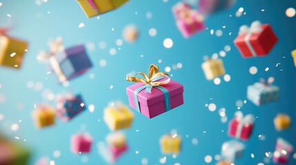 Colorful Gift Boxes with blue color background
