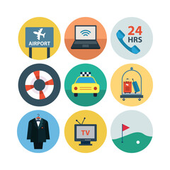 Hotel And Travel Services Flat Icons Vector Set Holiday And Vacation Elements
