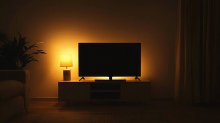 Minimalist room corner with small TV stand, subtle lighting, and clean decor