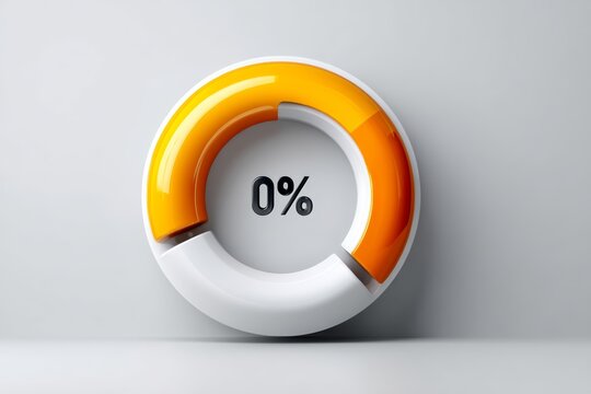 A 3D circular progress bar with an orange and white design displays 0% on a plain gray background.