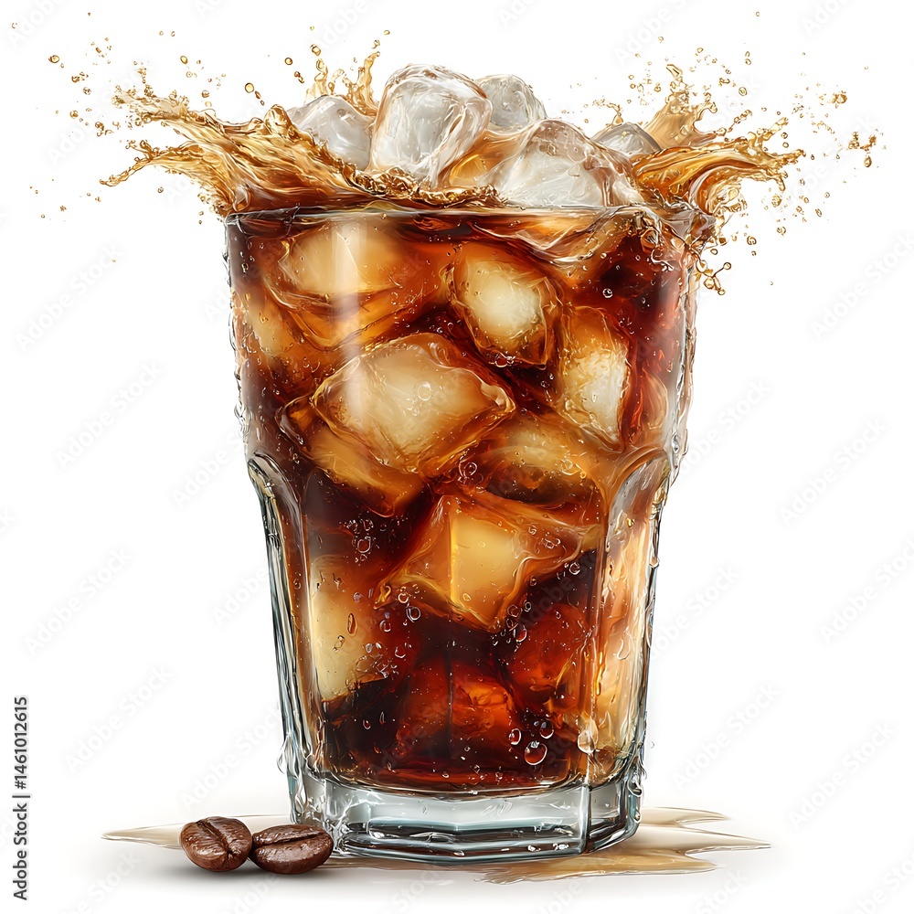 Poster coffee ice splash: a refreshing image of cold coffee with ice cubes creates an inviting scene. the i