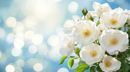 Obraz premium Delicate white roses on a soft blue background