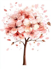 Naklejka premium Watercolor Pink Blossom Tree