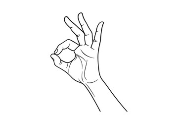 Obraz premium Black and white outline drawing of a hand making OK gesture