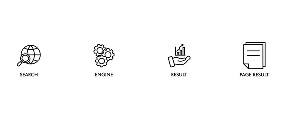 SERP banner web icon vector illustration concept for search engine result page with icon of web search, computer, search engine, mobile search, page result, and statistics graph