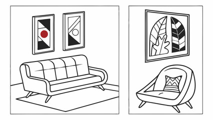 Contemporary Living Room Decor with Modern Sofa Armchair Rug and Abstract Wall Art