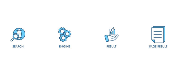 SERP banner web icon vector illustration concept for search engine result page with icon of web search, computer, search engine, mobile search, page result, and statistics graph