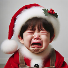 crying boy in santa hat -Generative AI