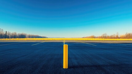 Fototapeta premium Yellow vertical supports dominate the visual landscape of a deserted bright parking lot
