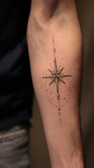 Obraz premium Delicate compass star tattoo design on forearm.