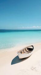 Obraz premium A white boat is sitting on the beach