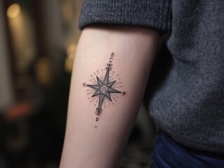 Delicate, stylized tattoo design on a forearm.