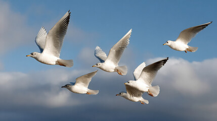 Fototapeta premium stunning photograph of various birds soaring gracefully against vibrant blue sky