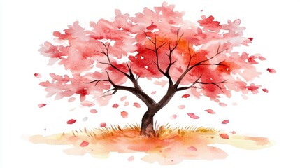 Obraz premium Watercolor Painting of a Pink Tree with Falling Petals