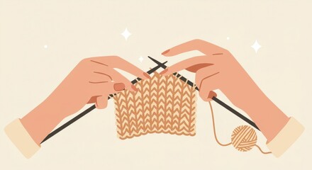 Obraz premium Hands skillfully knitting a textured fabric piece.