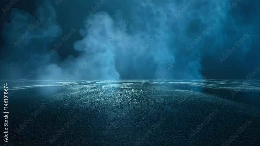 Aufkleber mysterious atmosphere dark wet surface with blue fog and mist, creating ethereal and moody ambiance,