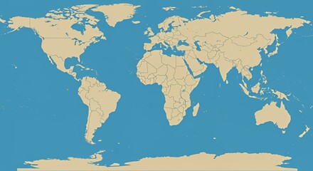 A Detailed Beige World Map with Blue Oceans: A Global Perspective