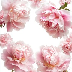 Elegant pink peony inside a decorative frame, isolate on white background.