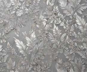 Elegant silver leaf wallpaper, seamless pattern,  luxury,  grey