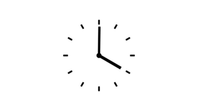 Clock spinning, watch animation on transparent background with alpha channel. Clock icon flat style 24 hours day fast speed with moving timer clock rotation