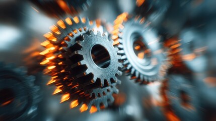 Close up of Interlocking Metal Gears Rotating Dynamically Industrial Machinery Technology