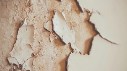 Naklejka premium Peeling paint and cracks on an old wall in natural beige and brown shades