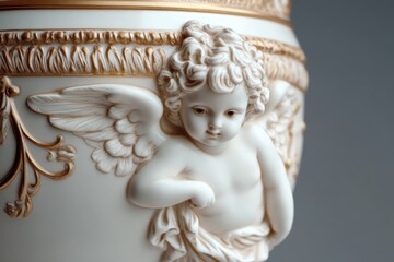 Ornate porcelain vase with cherub sculpture