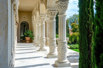 Ornate white stone columns architectural detail
