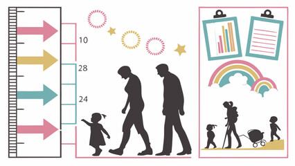 Illustrated Family Growth Progress and Life Journey with Data Charts Goals and Achievements