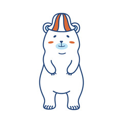 帽子をかぶったシロクマの夏イラスト（カラー）