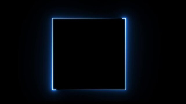 glowing neon blue color square rectangle picture frame animation icon on black background