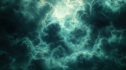 Fototapeta premium Dramatic green storm clouds with dramatic light and texture, creating a moody atmospheric scene