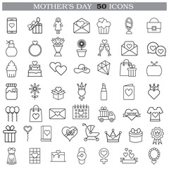 Art & Illustration A collection of minimalistic line icons themed around Mother's Day, Mother's Day Line Icons Set 