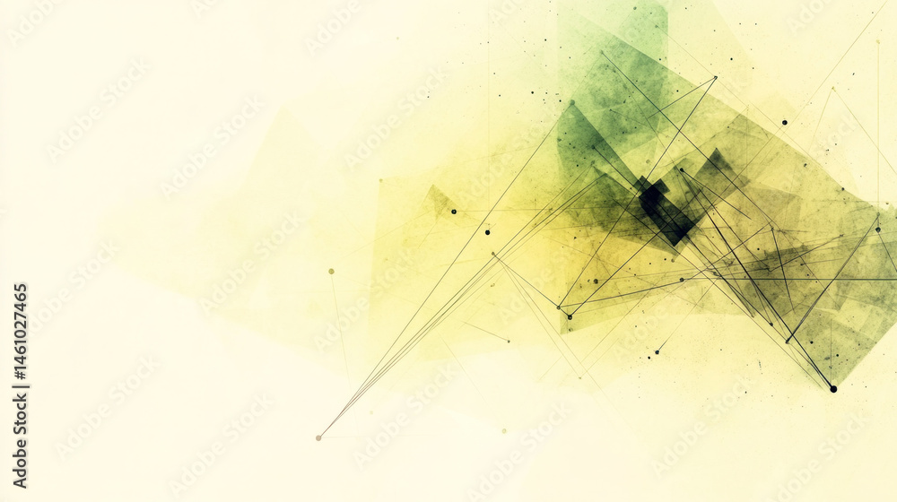 Poster a white background with a green and black pattern. the pattern is made up of lines and dots