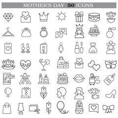 Art & Illustration A collection of minimalistic line icons themed around Mother's Day, Mother's Day Line Icons Set 